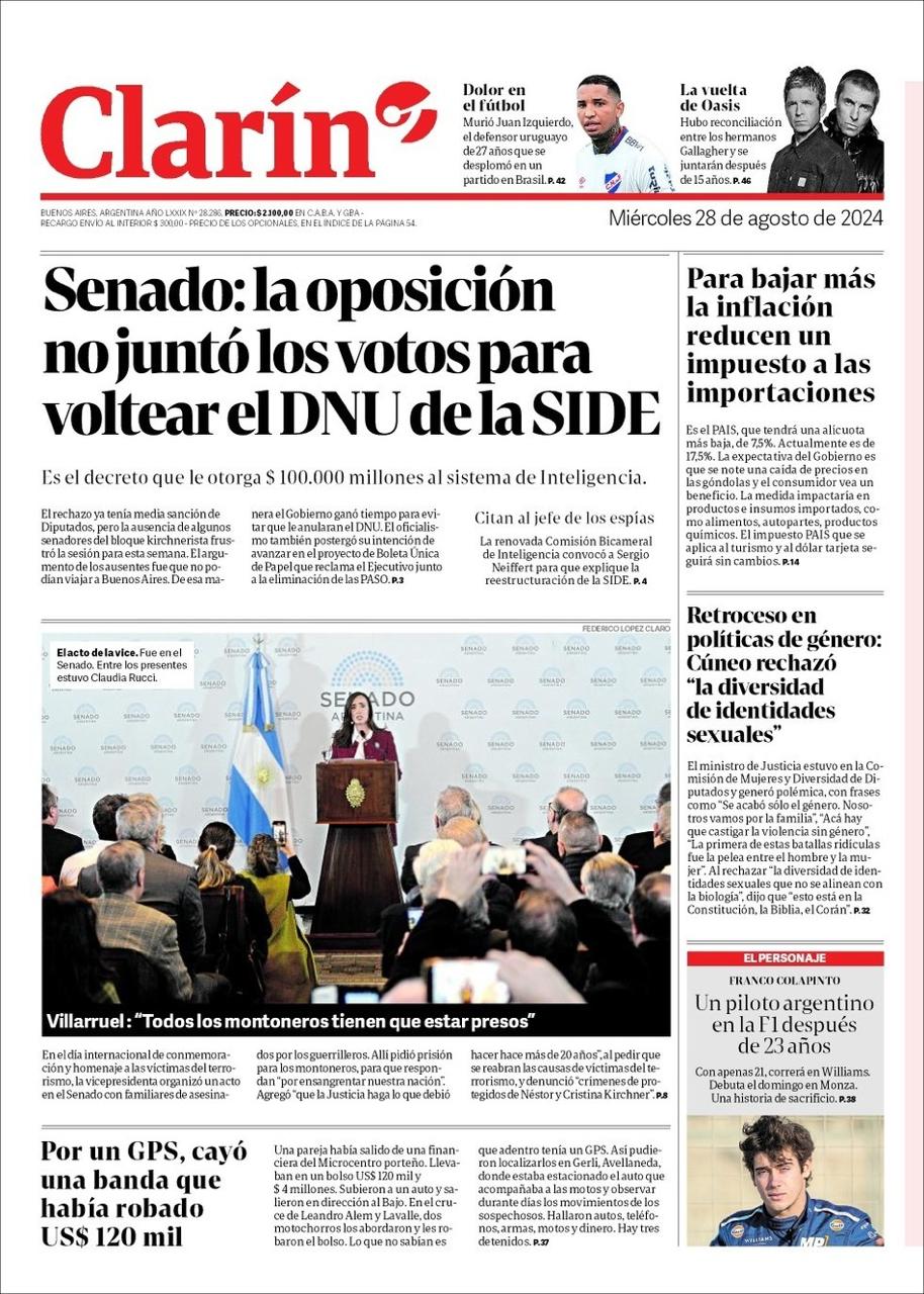 Colapinto, en la tapa de todos los diarios: WhatsApp Image 2024-08-28 at 08.15.53.jpeg